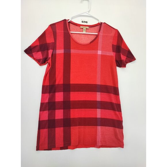 Burberry Women’s Red Plaid T-shirt Size M - Picture 1 of 8